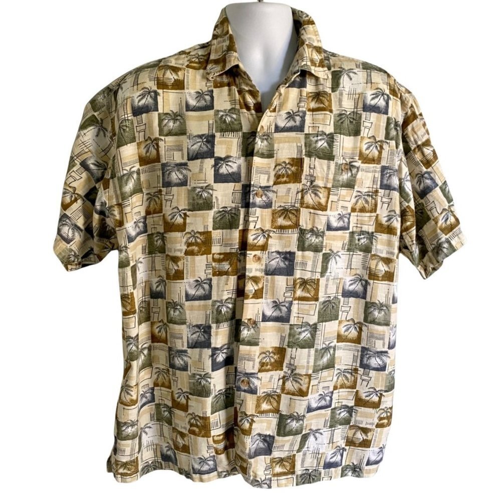 Newport Blue Short Sleeve Button Down Casual Tropical Shirt Mens Large